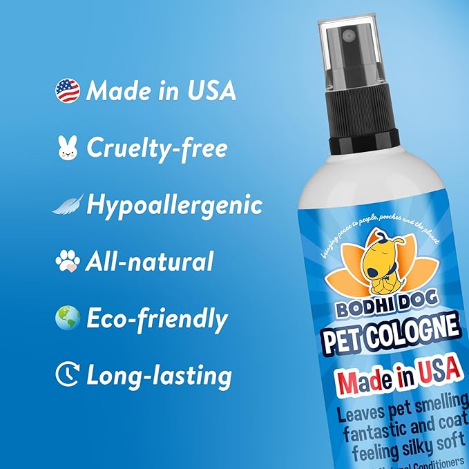 Bodhi Dog Premium Dog Cologne - Deodorizing Dog Perfume & Conditioner for Dogs & Cats - Natural Long Lasting Spray - Keeps Pets Fresh All Day - Gentle & Safe Formula, Made in USA (Blueberry 8 Fl Oz)