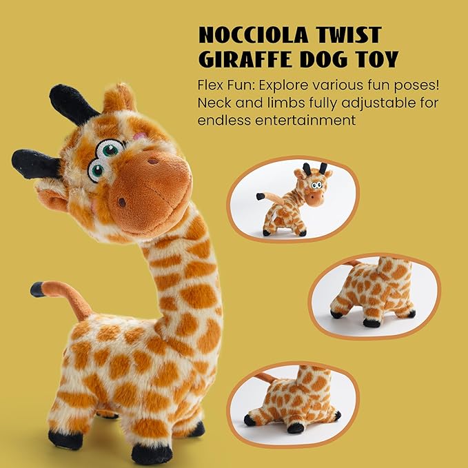 Nocciola Twistable Giraffe Pup Dog Toy, Interactive Stuffed Plush Crinkle Puppy Supplies for Small Medium Breeds to Keep Them Busy