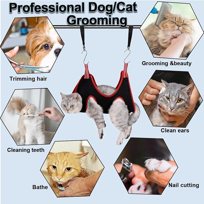 Dog Grooming Hammock Harness,Breathable Pet Cat Hammock Restraint Bag,Dog Grooming Sling Helper for Trimming Nail and Ear/Eye Care(S Size,8.5")