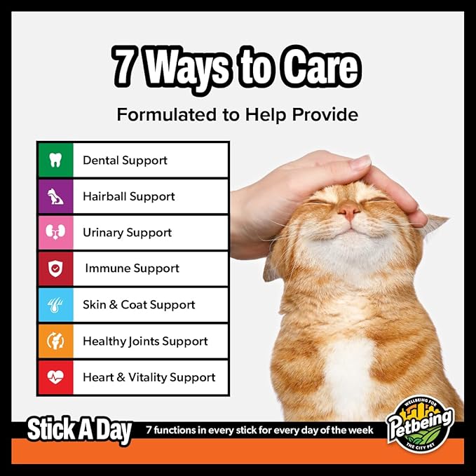 Stick a Day | Specially Formulated 7-in-1 Functions Daily Real Meat Supplement for Cats | Cat Chew Stick & Pet Vitamins Supplements Combination (7-Pack x 4, Chicken)