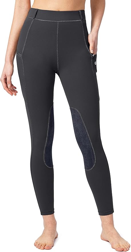 SANTINY Women's Horse Riding Pants with Zipper Pockets Knee-Patch Schooling Tights Equestrian Breeches for Women