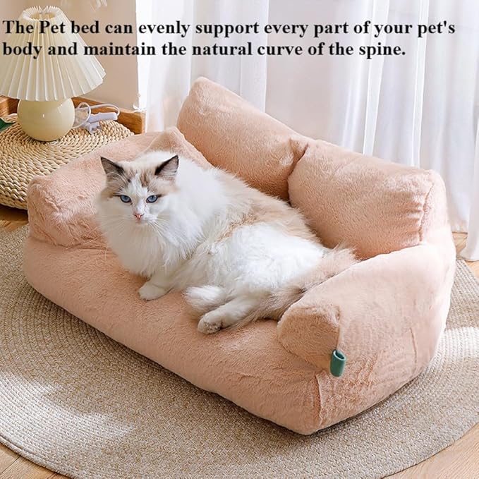 Soft Fluffy Self-Warming Cat Bed | Washable Pet Sofa for Indoor Cats & Small Dogs | Cute Princess-Inspired Kitten Couch & Puppy Bed(Gray,25.59''*18.11''*11.81'')