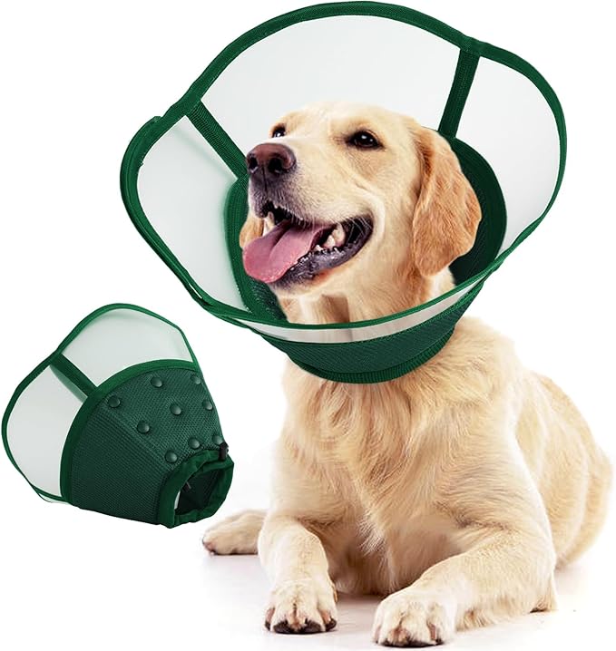 Allroaring Dog Cone Collar After Surgery, Soft Dog Cones for Large Dogs, Breathable Pet Elizabethan Collar Dogs Recovery Cone to Stop Licking Protective Wound Lightweight E-Collar, Green XL