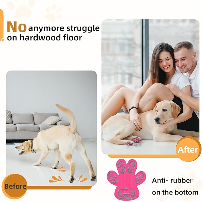 Non-Slip Dog Paw Protector Pads for Senior Dogs, Dog Paw Adhesive Pads on Hardwood Floor,Senior Pets Essentials with Strong Traction,Puppy Grippers,Pink,12 Sets 48 pc M