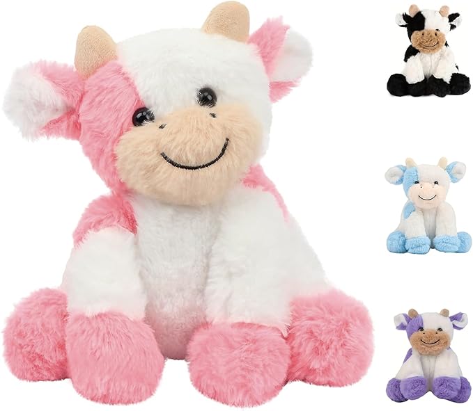 Pink and White Cow Weighted Stuffed Animal 20cm/7.87in Cute Sitting Cow Plush Toy with Smile Soft Fluffy Small Farm Plushie for Kids Adults Birthday Festival Gift Bed Home Office Decor Toys