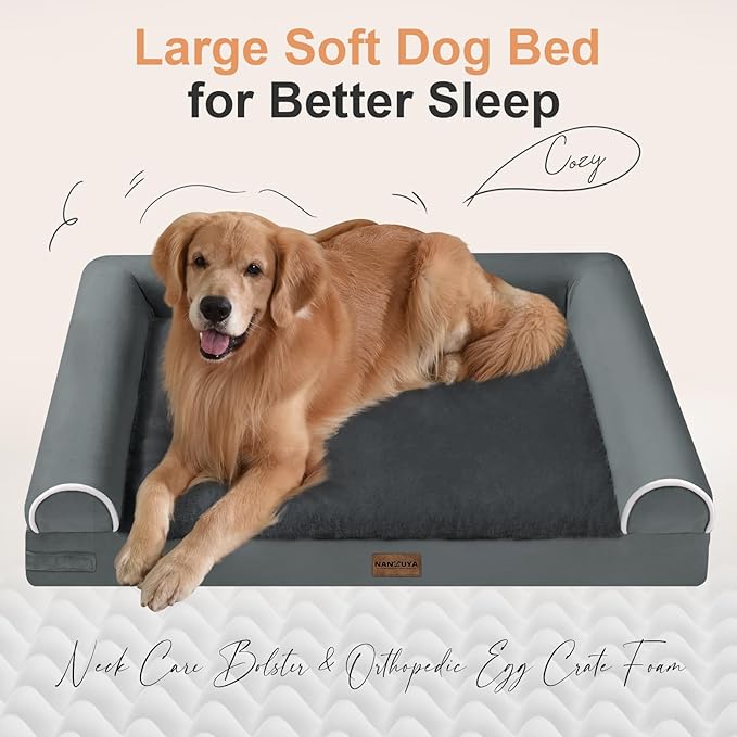 Large Dog Bed Orthopedic Washable: Beds Bolster XL Bed Big XLarge Dogs Memory Foam Couch Sofa Waterproof with Removable Cover - Dark Grey