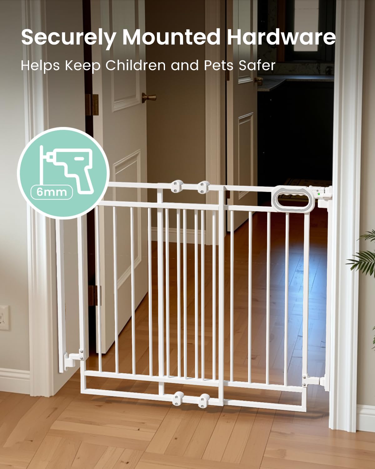 Grownsy Baby Gate for Stairs- No Bottom Bar, Adjustable Width 29.8” to 43.5” for Child and Pet, Dog Gate with Auto-Close & One-Hand Operation, Screw-in Installation for Doorways and Indoor Use