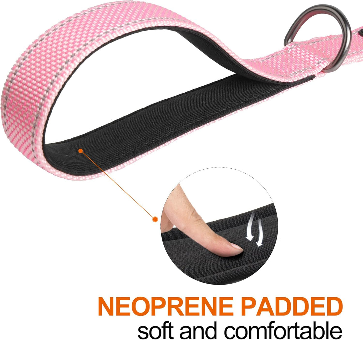 TwoEar 4FT 1IN Strong Pink Dog Leash with 2 Padded Handles, Traffic Handle Extra Control, Comfortable Soft Dual Handle, Auto Lock Hook, Reflective Walking Lead for Small Medium and Large Dogs
