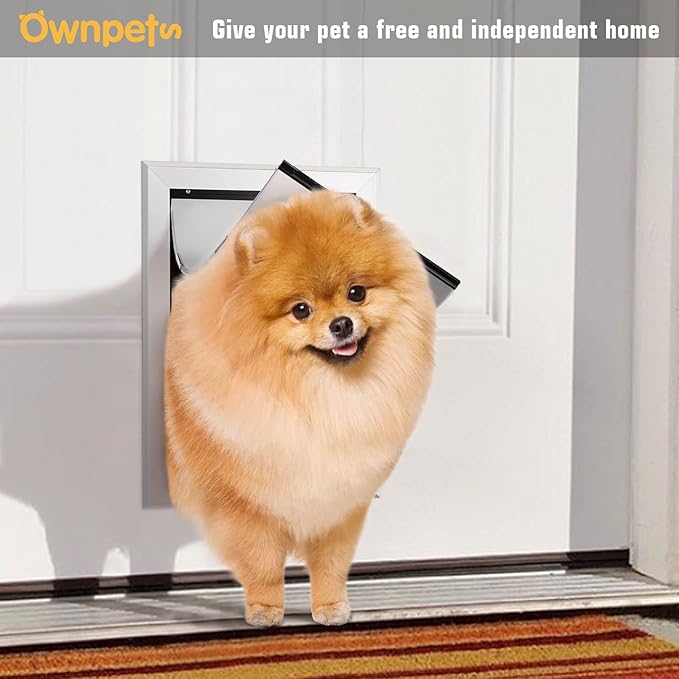 Ownpets Aluminum Dog Door, Pet Door with Magnetic Flap and Lockable Sliding Panel, Heavy Duty Doggy Door for Small Dogs and Cats(Silver)