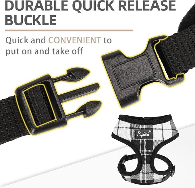 PUPTECK Soft Mesh Dog Harness and Leash Set Pet Puppy Cat Comfort Padded Vest No Pull Harnesses, Black&White, XS
