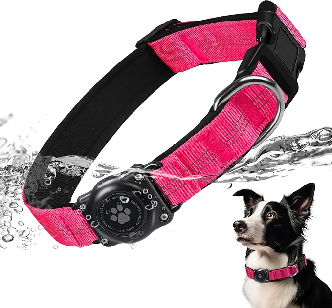 Reflective Air Tag Dog Collar - 100% Waterproof Dog Collar AirTag Holder | Extra-Durable, Soft Padded AirTag Dog Collars for Small Medium Large Dogs
