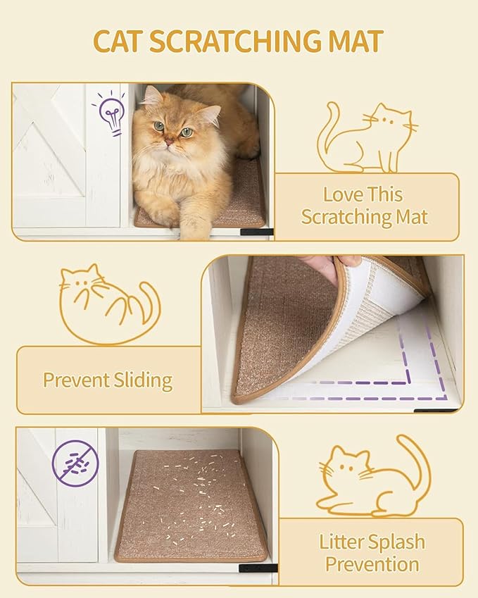 Cat Litter Box Enclosure, Hidden Litter Box Cabinet Furniture with Bell, Indoor Cats House, Farmhouse Style, 39.4 x 21.7X 24.8 Inches for Hallway, Bedroom, Rustic Brown and White CB85214X