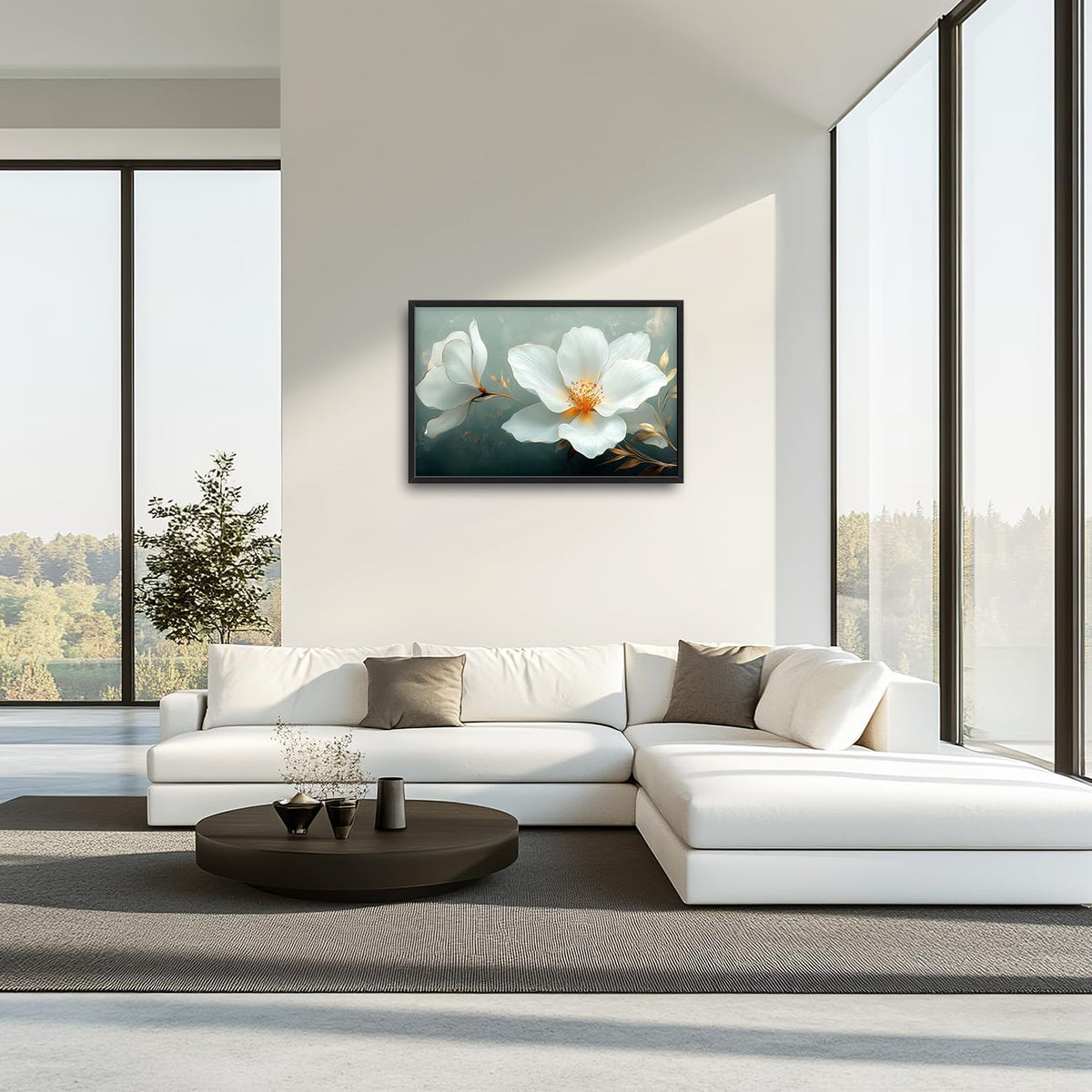 Large White Floral Wall Art for Living Room, Flower Canvas Oversized Wall Decor, Aesthetics Framed Pictures Painting Print Artwork for Bedroom Office 36L" x 24W"