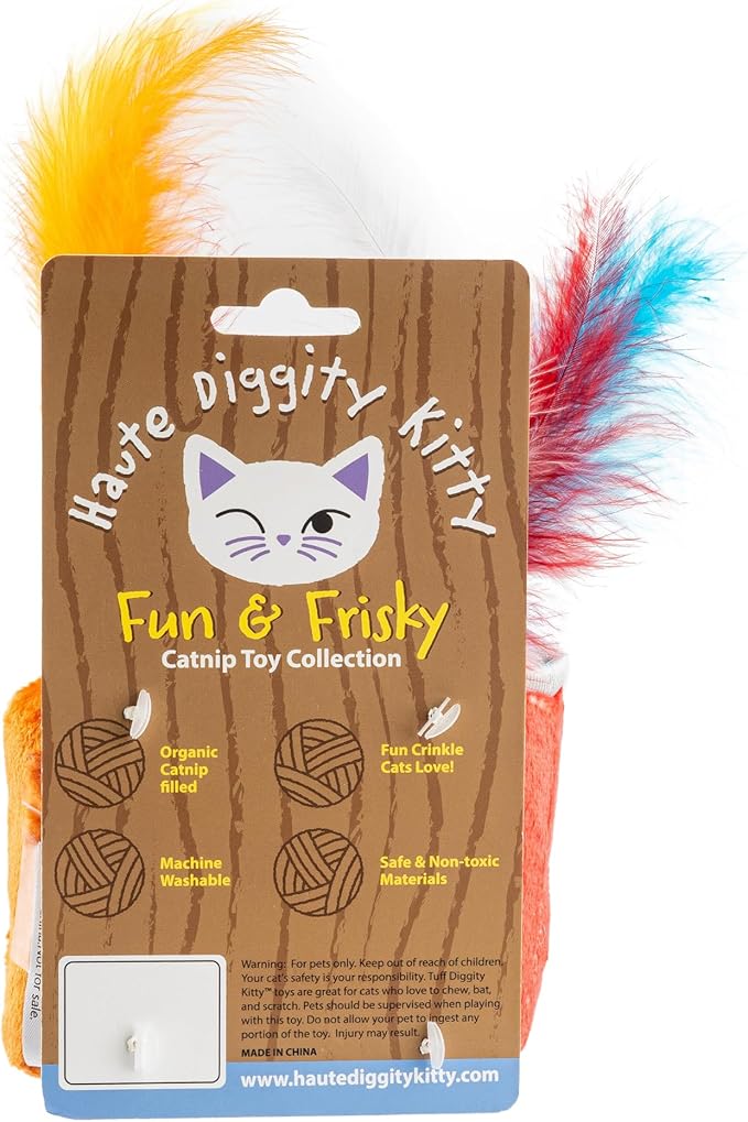 Catweiser + Furball Catnip Toys, Soft Plush Cat Toys Catnip Filled with Interactive Crackle Sound & Feathers, Safe & Durable Toy for Cats & Kitten, 2 Pcs