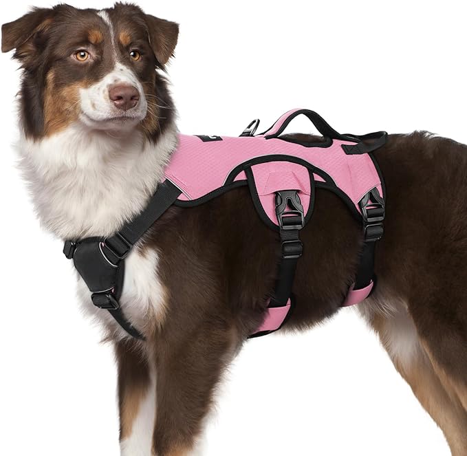 rabbitgoo Escape Proof Dog Harness Medium, Soft Padded Full Body Pet Harness, Reflective Adjustable No Pull Vest with Lift Handle and Leash Clip for Walking Hiking Training, Light Pink, M