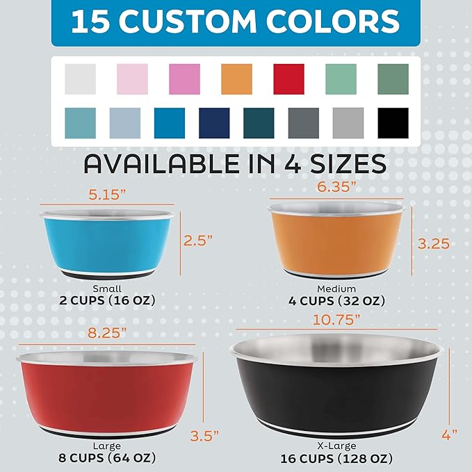 Master Pet Supply Stainless Steel Dog Bowls Set of 2 (16 Oz Each) with Non-Slip Rubber Base - True Blue - Basic Dog Food Bowl Water & Food Bowls for Small Medium Large Dogs & Cats, Metal Dish