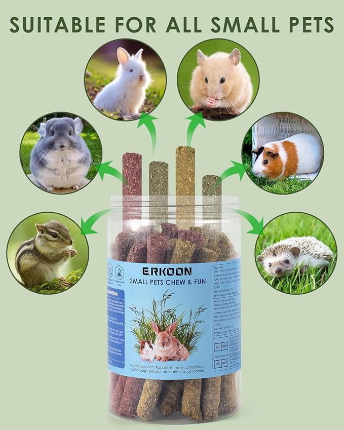 ERKOON 38Pcs Timothy Hay Sticks, Guinea Pig Toys, Rabbit Chew Toys for Teeth Natural Molar Sticks Rabbits Treats for Bunnies, Chinchilla, Guinea Pigs, Gerbil, Hamster