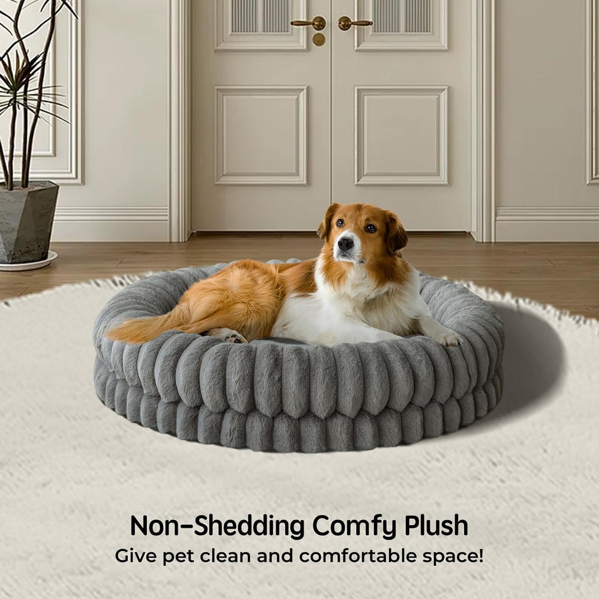 BALANCE Luxury Donut Dog Bed, 36 Inches Round Dog Beds Large Sized Dogs Washable, Orthopedic Calming Dogs Bed for Pets with Anti-Slip Bottom, Gray