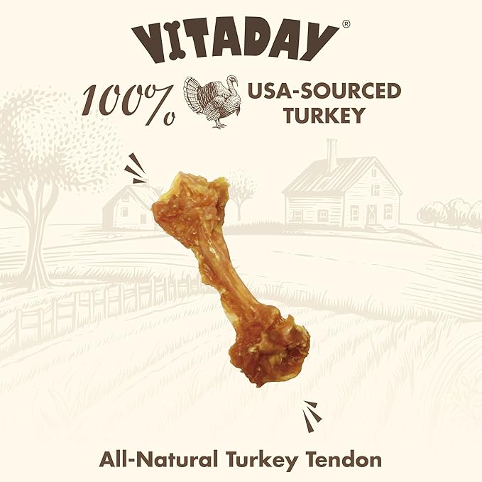 Turkey Tendons for Dogs, All Natural, Healthy Dog Treats, Long Lasting, Hypoallergenic Dog Chews, Rawhide Free, USA-Sourced, for Small Dogs, Bone (S), 4 Count Pack