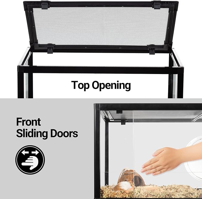 OiiBO Reptile Tank Terrarium 24" x 16" x 16", 2 in 1 Reptile Habitat Terrarium with Front Sliding Doors Screen Ventilation for Lizard Gecko Tortoise