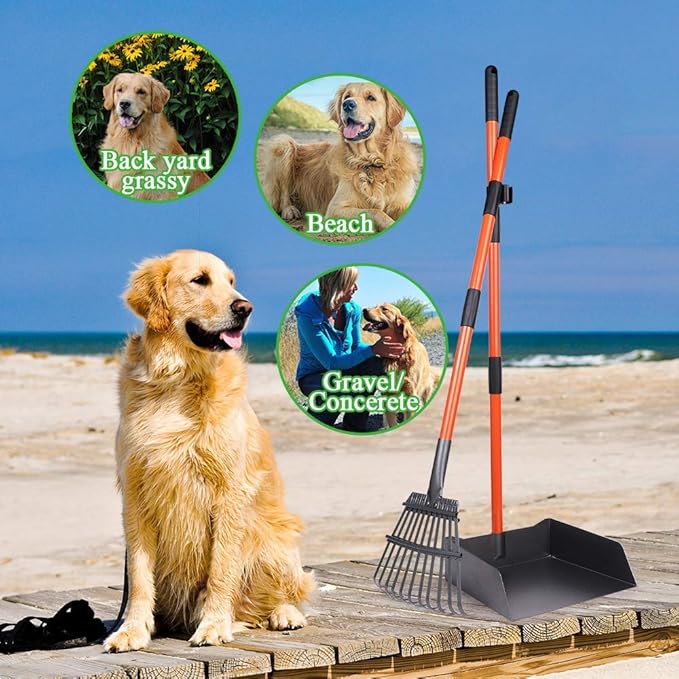 TNELTUEB Extra Large Pooper Scooper, Pet Poop Tray and Rake with Adjustable Long Handle, Pet Waste Removal Heavy Duty Dog Pooper Scooper Great for Large Dog Grass Street Gravel