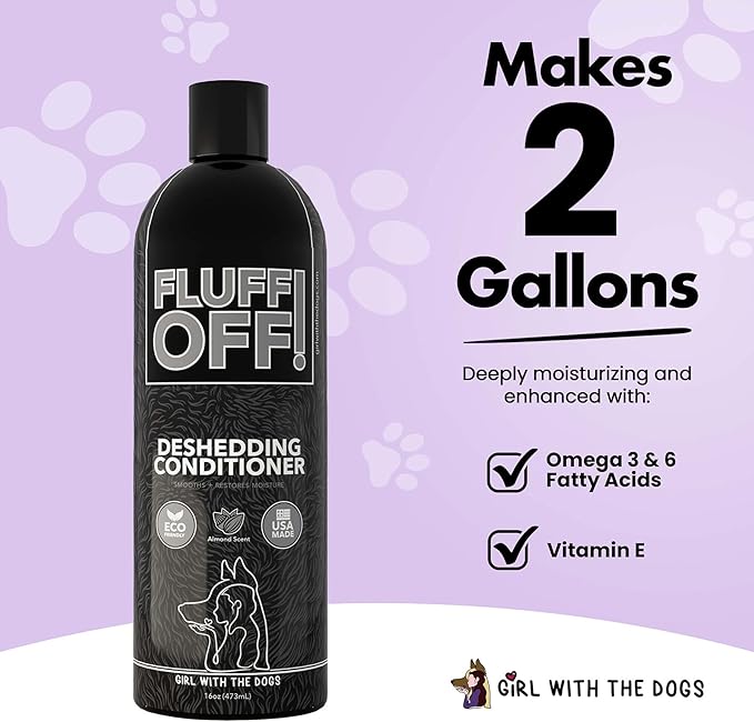 Fluff Off! by Girl With The Dogs, Natural Deshedding Dog/Cat Conditioner, 16 Oz, Made in USA 8 Wks+