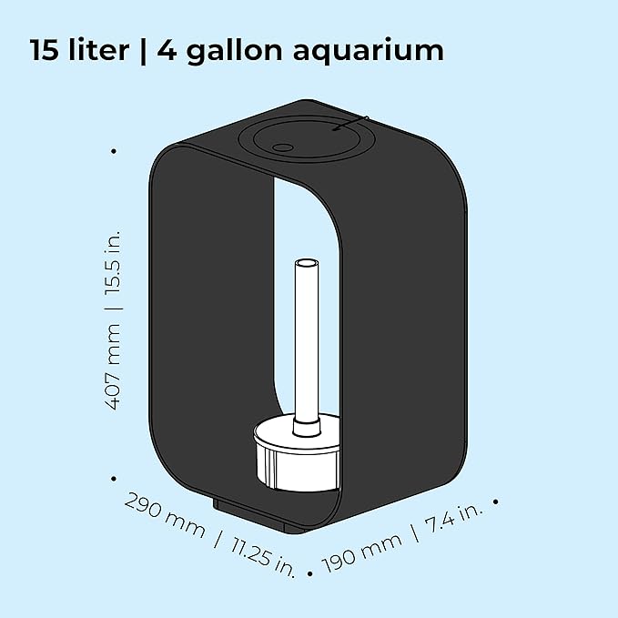 biOrb Life 15 Acrylic 4-Gallon Aquarium with White LED Lights Modern Compact Tank for Tabletop or Desktop Display, Black
