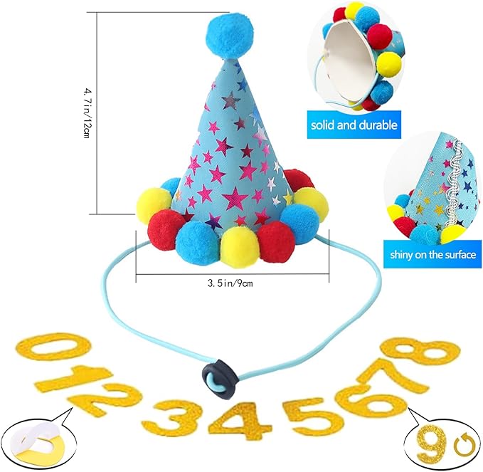 Dog Birthday Party Supplies Set,Birthday Bandana,Boy Girl Dog Birthday Hat with Numbers,Happy Birthday Banner for Golden Retriever French Bulldog Labrador Teddy Husky (Blue)