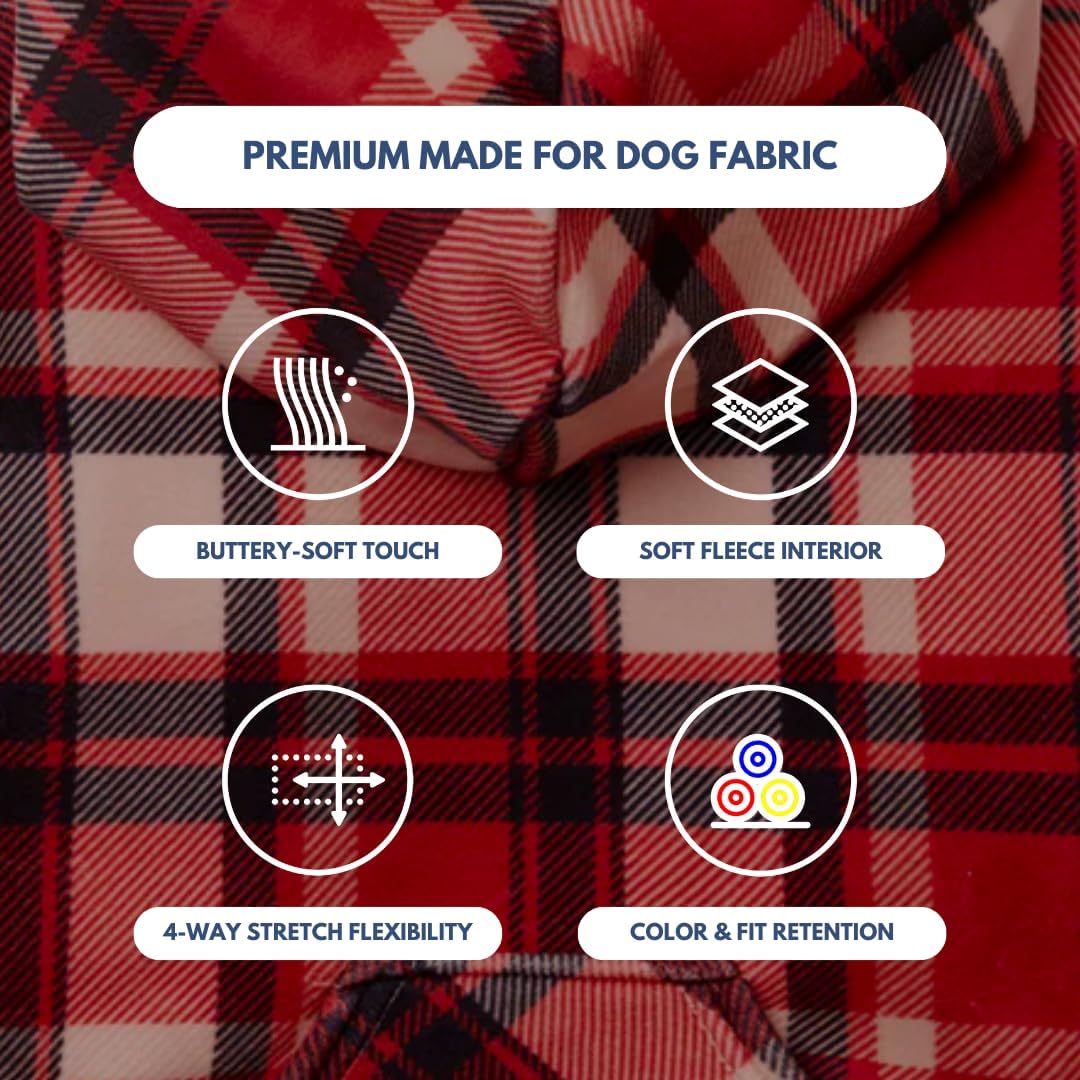 Spark Paws Dog Hoodie – Premium Dog Sweater for Small, Medium, and Large Dogs | Warm Outfits for French Bulldogs, Pitbull, Puppy, Winter Jacket Alternative - Red Plaid, 4XL