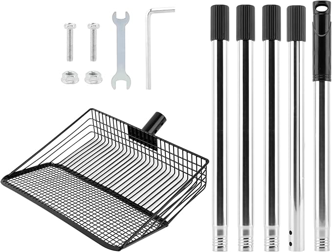 10inch Chicken Poop Scooper, Chicken Coop Scoop for Poop, 4 Sections Extended with 22 to 77inch Stainless Steel Adjustable Handle, Litter Scooper Sifting Shovel