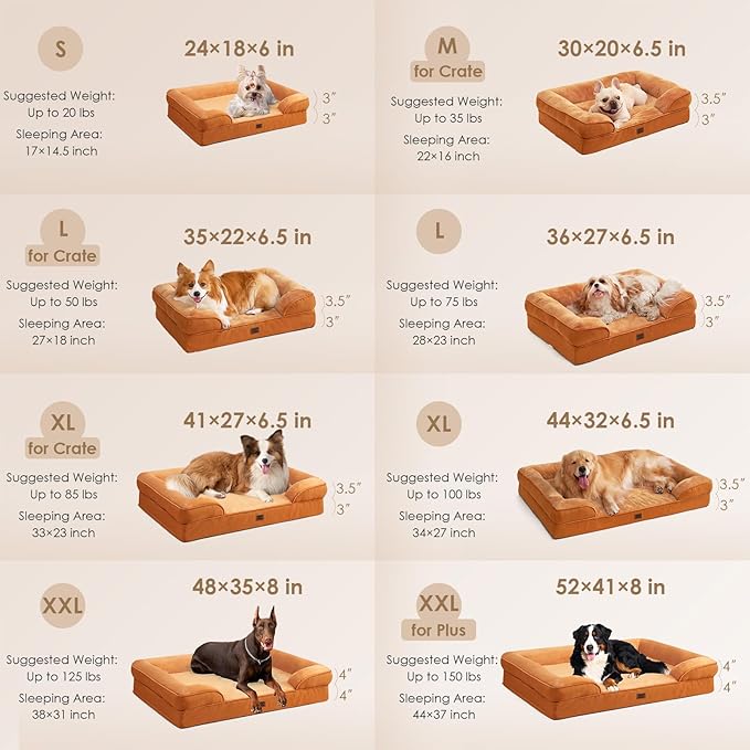 EHEYCIGA Orthopedic XL Dog Beds, Waterproof Memory Foam Dog Bed for Extra Large Dogs, Non-Slip Bottom and Egg-Crate Foam Big Pet Couch Bed with Washable Removable Cover,Pumpkin Orange