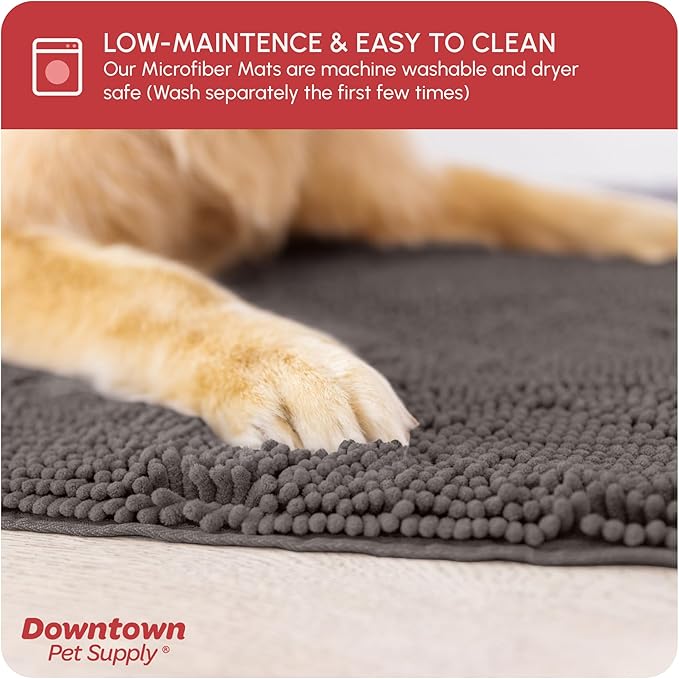My Doggy Place Microfiber Dog Mat for Muddy Paws, 36" x 26" Ash - Absorbent and Quick-Drying Dog Paw Cleaning Mat, Washer and Dryer Safe - Non-Slip Rubber Backed Dog Floor Mat, Large
