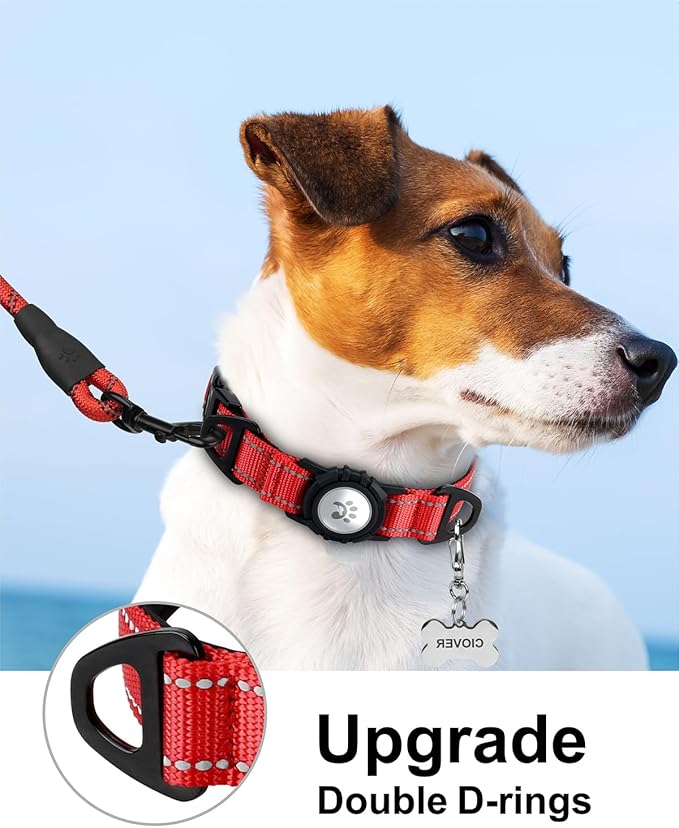 TagME Airtag Dog Collar,Waterproof Reflective Pet Collar with Airtag Holder,Soft Padded and Double D-Rings for Small Dogs,Red
