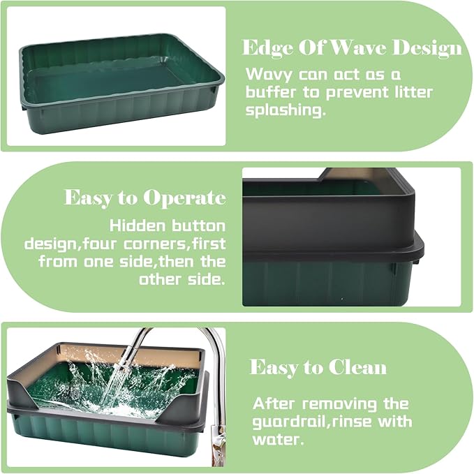 Cat Litter Boxes Large,Kitty Litter Box Low Entry High Sides,Semi Enclosed Front Entry Cat Pan Anti-Splashing Detachable Kitten Toilet with Scoop (Green)