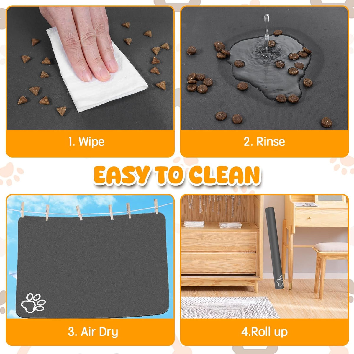 Dog Food Mat, 39.4"x31.5" Largest Absorbent Dog Mat for Food and Water, Non Skid Cat Bowl Mat, No Stains Quick Dry for Pet Water Dispenser Pet Supplies for Messy Drinkers
