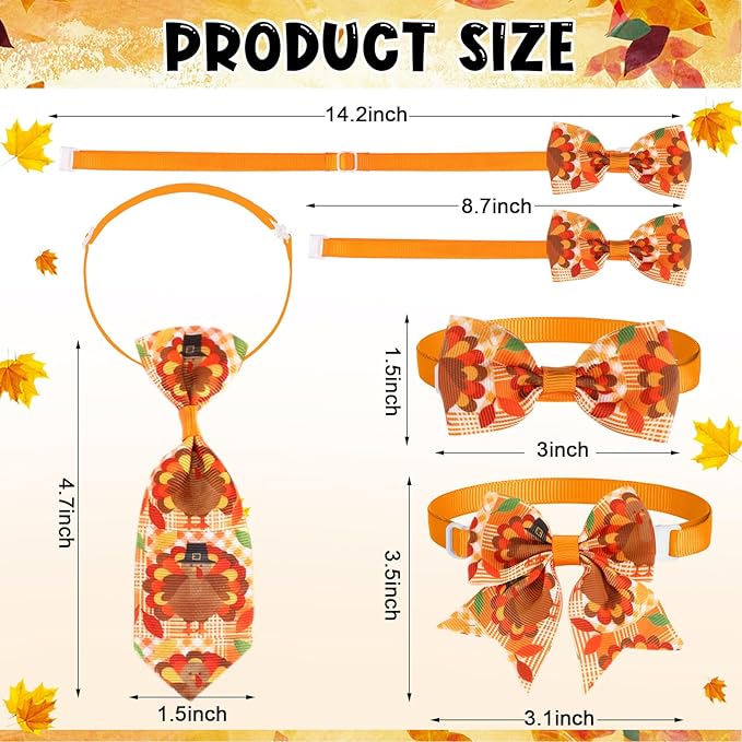 Talltalk 360 Pcs Halloween Dog Bow Ties Collars Set Adjustable Thanksgiving Christmas Fall Xmas Dogs Neckties Grooming Accessories for Small Medium Large Pet Cat Decoration(Thanksgiving)