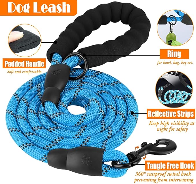 No Pull Dog Harness, Collar & Leash Set | Includes Dog Seat Belt, Collapsible Bowls & Poop Bag Dispenser. Ideal for Training, Walking, Hiking. Fits Small to Large Dogs(Blue-XL)