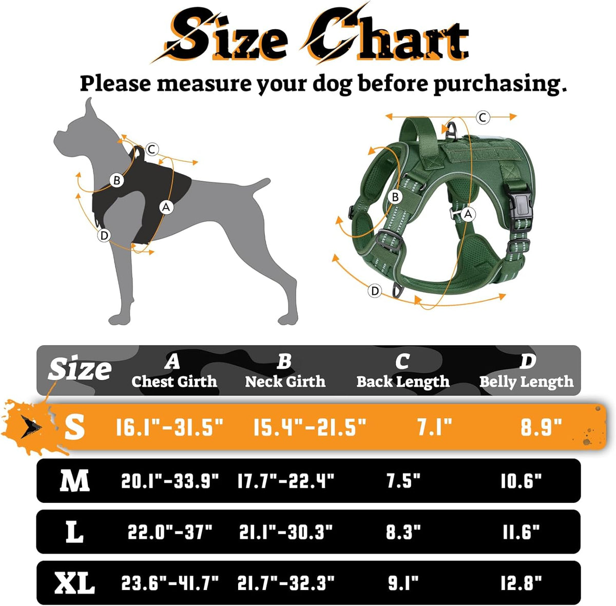 rabbitgoo Dog Harness Small Sized No Pull, Tactical Service Pet Vest with Molle and Control Handle, Adjustable and Reflective Military Harness for Easy Walking and Training, Green, S
