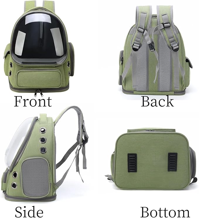 Cat Bubble Backpack,Breathable Cat Backpack Carrier Large Space Pet Travel Carrier for Kitty Small Dogs up to 15lbs,Transparent Cat Carrier for Hiking Camping Outdoor Travel (Green)