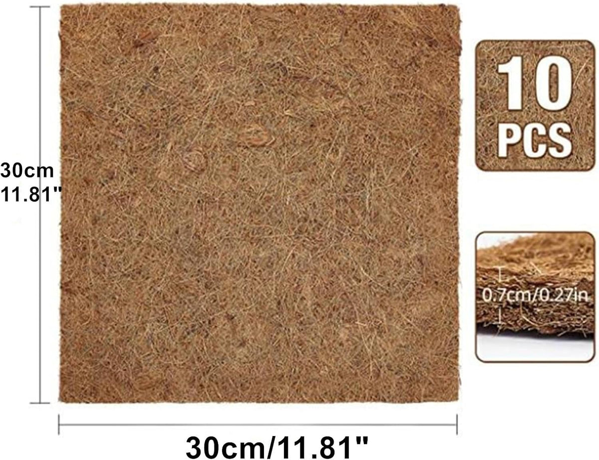10Pcs Reptile Substrate Mat Carpet Chicken Nest Mat 30 * 30cm Natural Coconut Fiber Pet Mat Substrate Liner Terrarium Planter Liner for Lizard Turtle Snake Gecko Bearded Dragon Tortoise