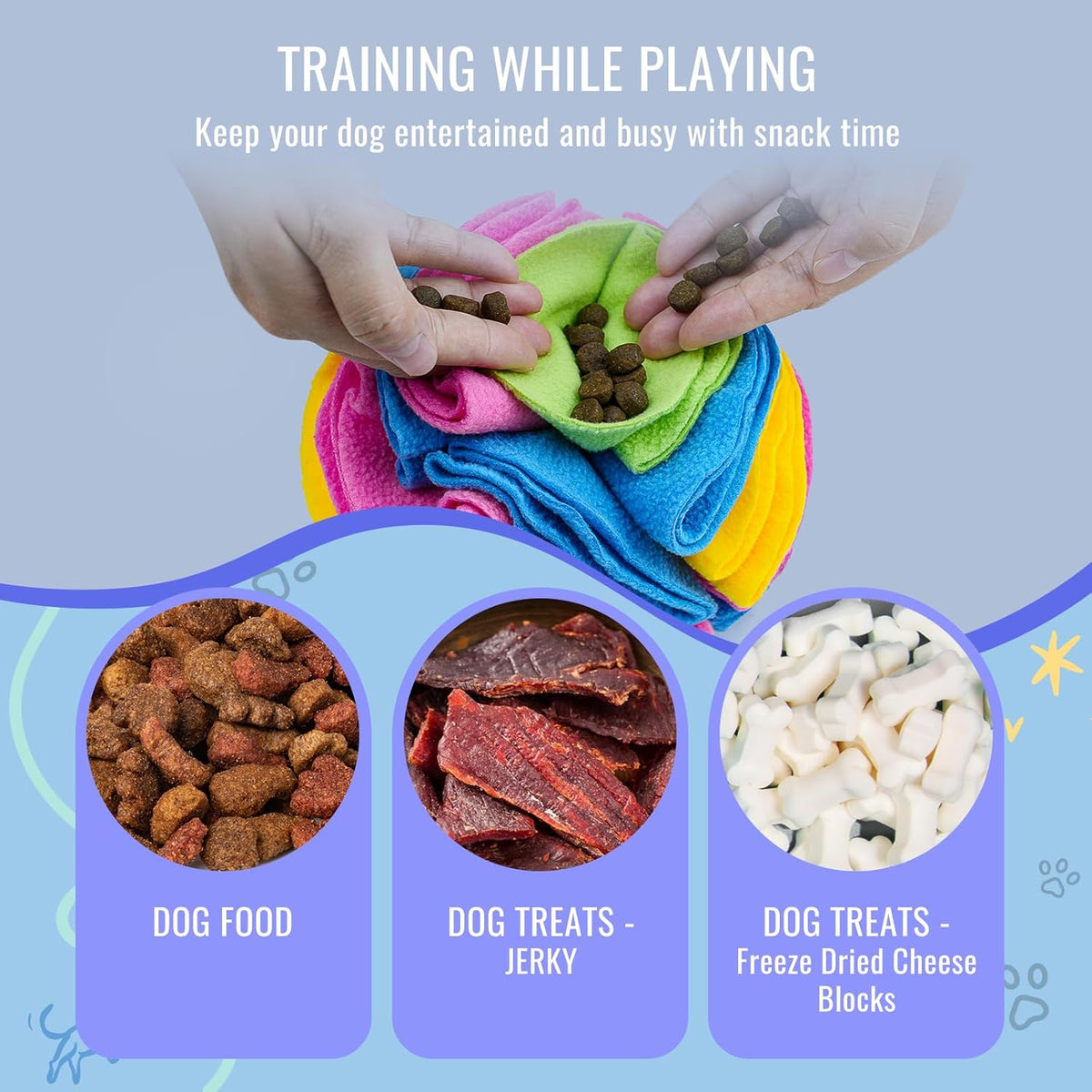Pet Snuffle Ball, Puzzle Sniffing Interactive Dog Ball for Blind Dogs Training Stress Relief Dog Enrichment Toys Treat Machine Washable (15cm, New Rainbow Color)
