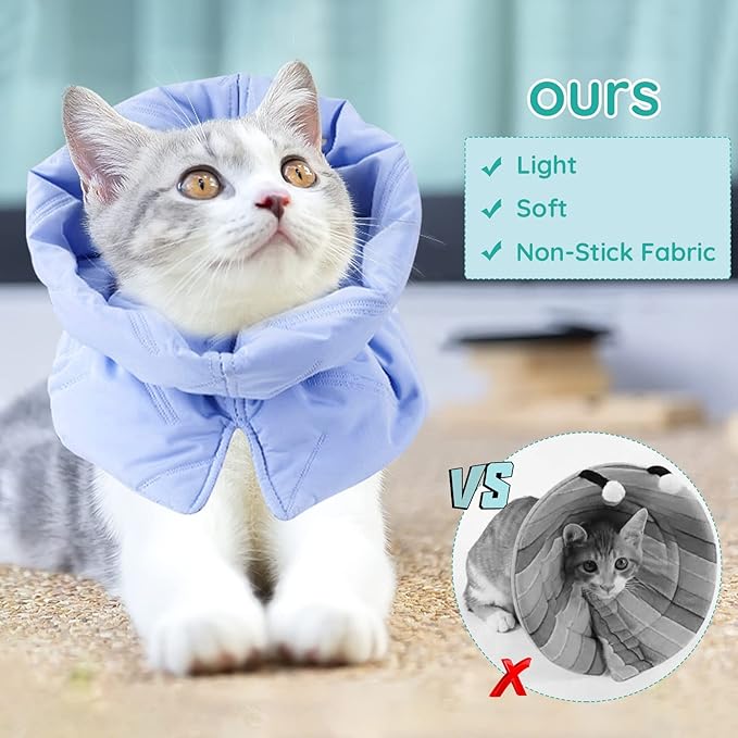 Cat Recovery Collar, Soft Adjustable Cat Cone Alternative, Lightweight Waterproof Fasteners Collars for Cats Kittens Puppies, After Surgery Stop Licking and Daily Use (Neck girt 5.5"-9.8") (Blue)