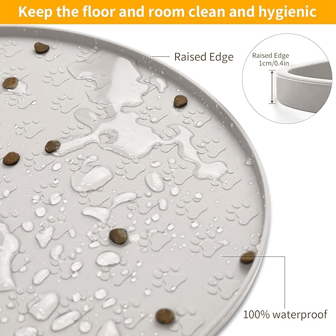 KPWACD Dog Food Mat Anti-Slip Bowl Mats for Food and Water, High-Lips Waterproof Pet Placemat Prevent Messy Spills to Floor, Silicone Puppy Feeding Trays for Large Medium Small Dogs Cats