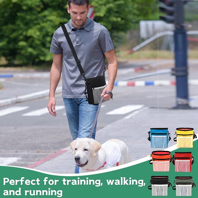 Hillban 12 Pcs Dog Treat Training Pouch Dog Treat Bag with Waist Shoulder Strap Bulk 6 Colors Convenient Pouch 3 Ways to Wear Drawstring Closure Holder for Treats Kibbles