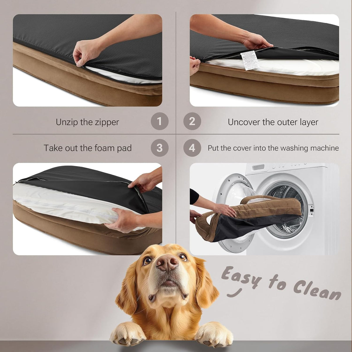 Soft Touch Orthopedic XL Dog Bed for Large Dogs with Faux Fur Top, Waterproof Pet Couch Bed with Removable Washable Cover and Supportive Foam Filling (Brown, Extra Large)