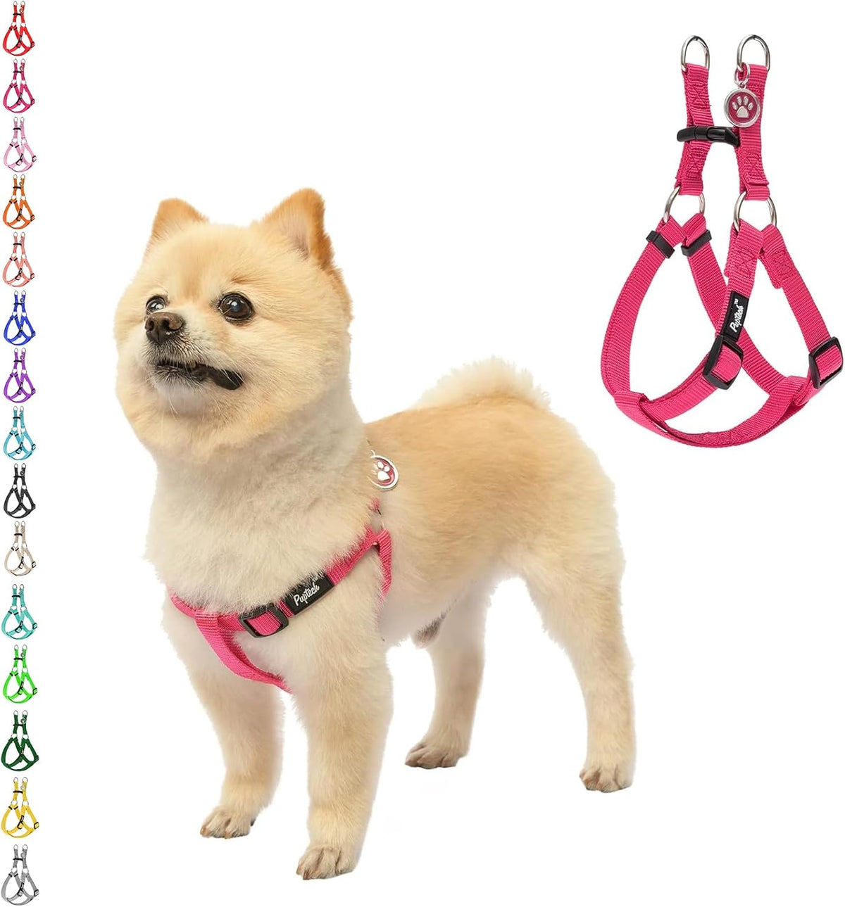 PUPTECK No Pull Dog Harness Soft Adjustable Basic Nylon Step in Puppy Vest Outdoor Walking with ID Tag X-Small DeepPink