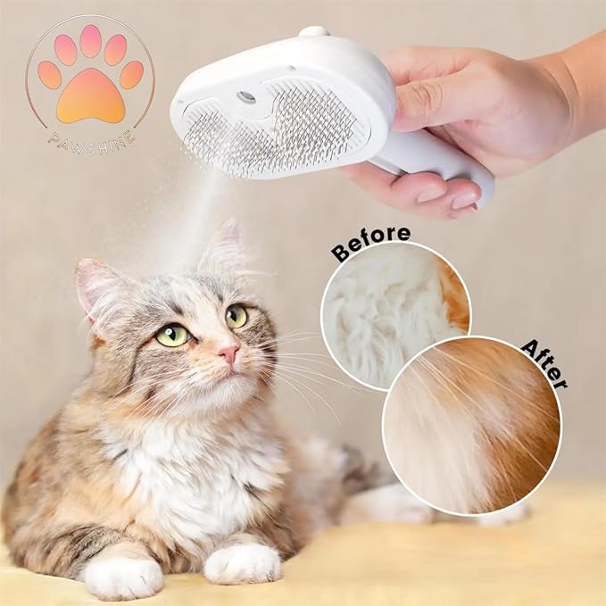 Cat steam brush – Effective Pet Brush for Indoor Cats, Steam Technology for Shedding, Mats & Grooming – Ideal cat brush indoor for Deep Cleaning (White)