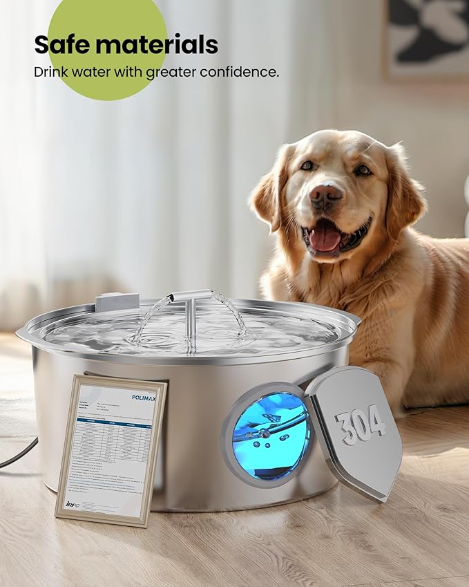 Dog Water Fountain Stainless Steel: 7L/1.8Gal Large Dog Fountains Quiet Automatic pet Drinking Dispenser - Indoor Cat Watering Fountains for Pets Metal Water Bowls for Cats with 4 Filters 4 sponges