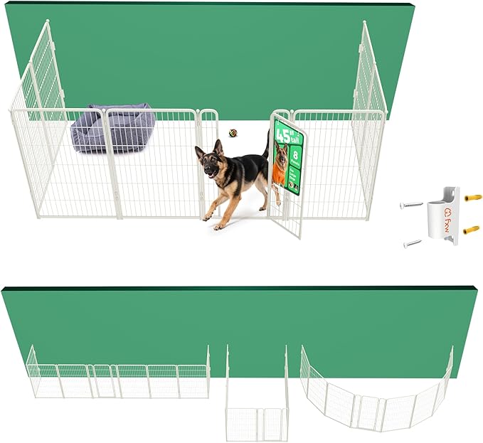FXW Homeplus Unleashed Indoor Dog Playpen - Stress-Free and Safe Play, Heavy Duty 45 Inch 8 Panels with Fence-to-Wall Anchor (Pack of 4) for Large Dogs, White│Patented