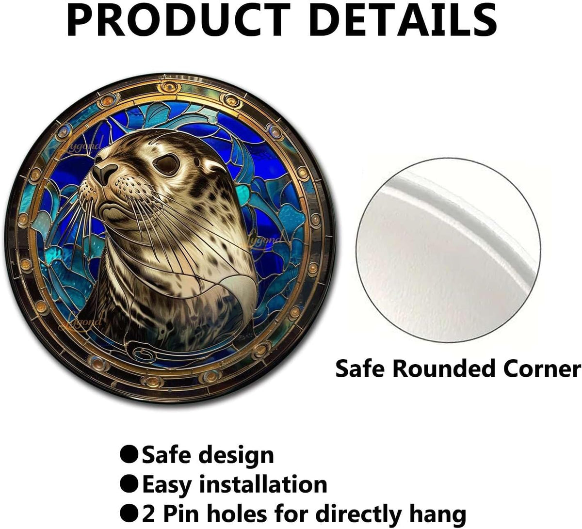 Lygond Metal Sign Tin Sign Circular Stained Glass Harbor Tin Sig For Home Decor 8×8 Inches